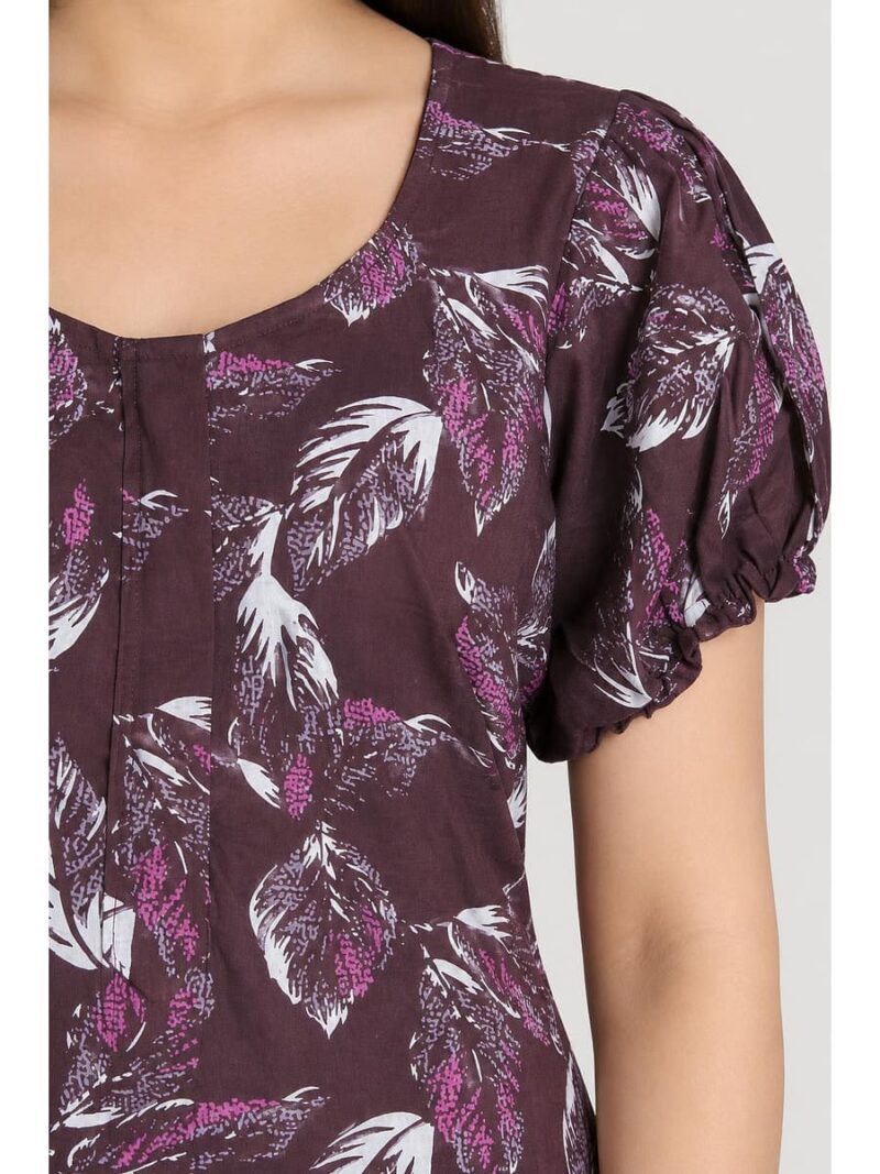 Women's Cotton Plus-Size Frock Nighty with Zip - Purple