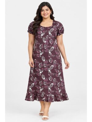 Women's Cotton Plus-Size Frock Nighty with Zip - Purple