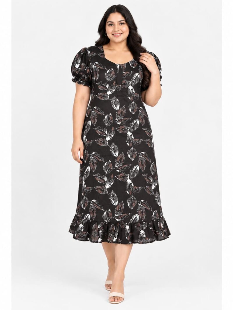 W-NY-520-23-CF-3XL-f_front Women's Cotton Plus-Size Frock Nighty with Zip - Coffee