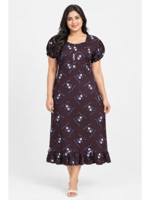 Women's Cotton Plus-Size Frock Nighty with Zip - Purple