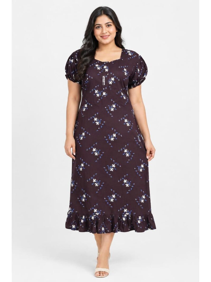 Women's Cotton Plus-Size Frock Nighty with Zip - Purple