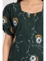 Women's Cotton Plus-Size Frock Nighty with Zip - Green