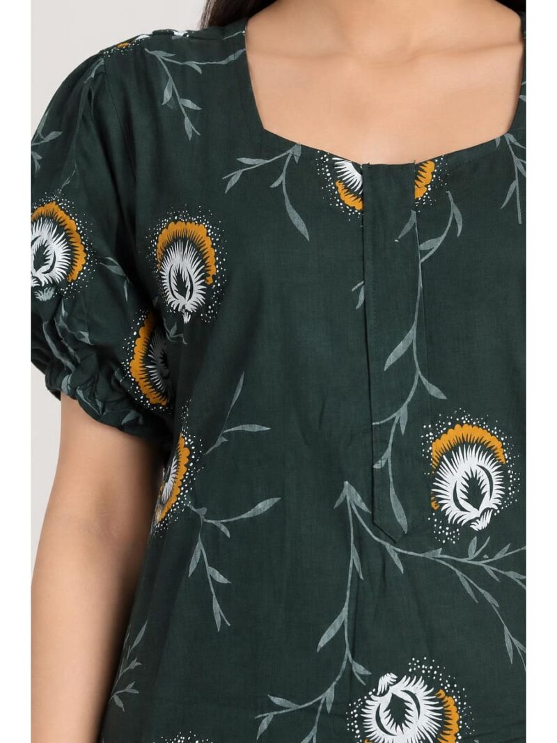 Women's Cotton Plus-Size Frock Nighty with Zip - Green