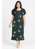 Women's Cotton Plus-Size Frock Nighty with Zip - Green
