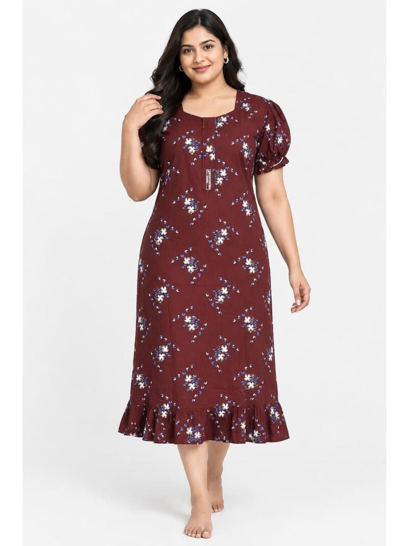 W-NY-520-26-MR-3XL_front Women's Cotton Plus-Size Frock Nighty with Zip - Maroon