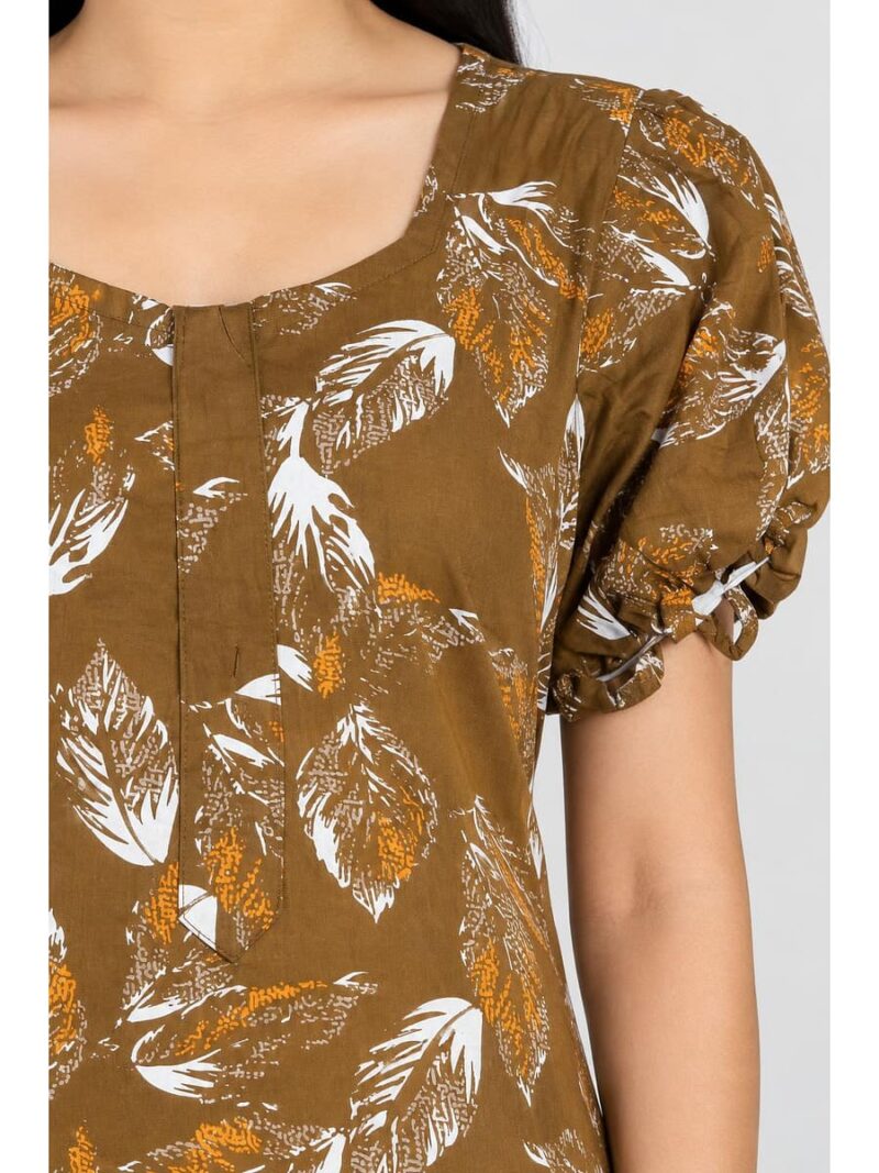 Women's Cotton Plus-Size Frock Nighty with Zip - Brown