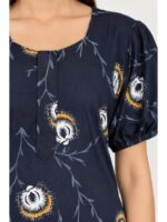 Women's Cotton Plus-Size Frock Nighty with Zip- Navy Blue