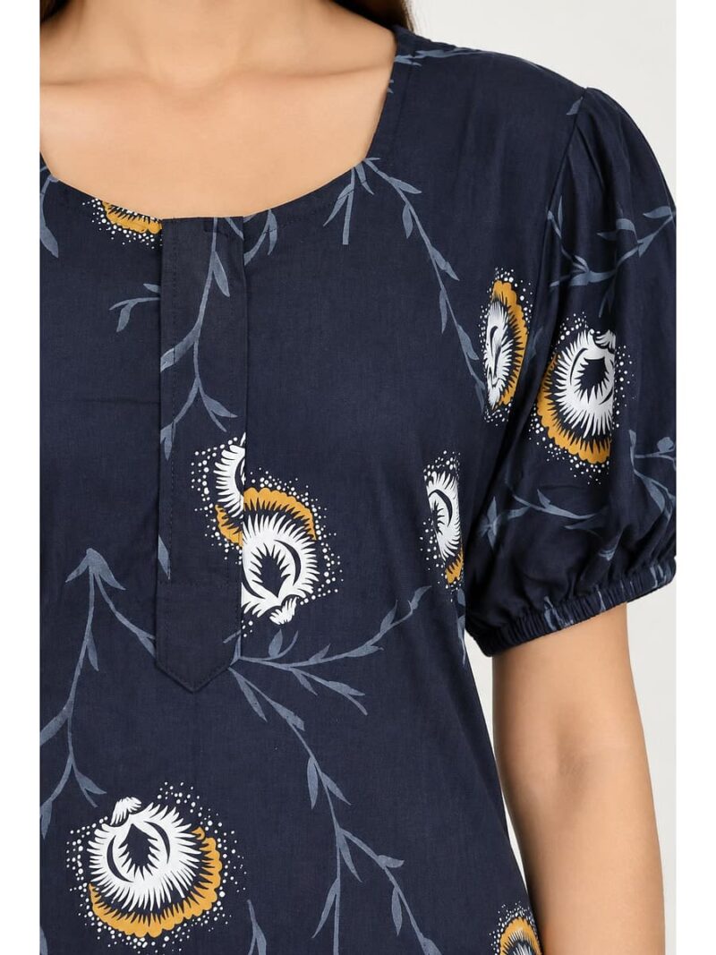 Women's Cotton Plus-Size Frock Nighty with Zip- Navy Blue
