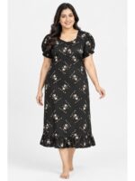 W-NY-520-30-CF-3XL_front Women's Cotton Plus-Size Frock Nighty with Zip - Coffee