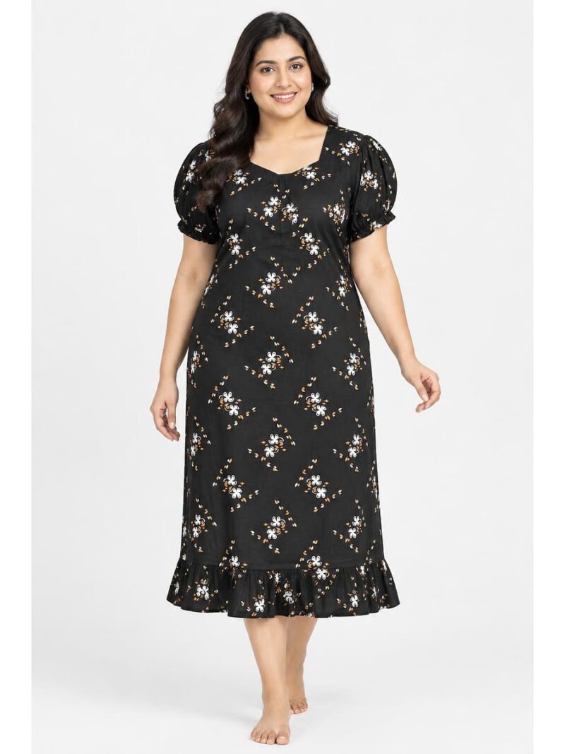 W-NY-520-30-CF-3XL_front Women's Cotton Plus-Size Frock Nighty with Zip - Coffee