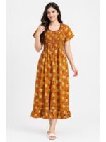 Women's Cotton Smocked Frock Nighty – Mustard Orange