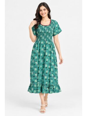 Women's Cotton Smocked Frock Nighty – Seafoam Green