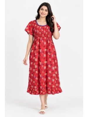 Women's Cotton Smocked Frock Nighty – Pink