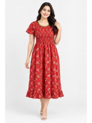 Women's Cotton Smocked Frock Nighty – Raspberry