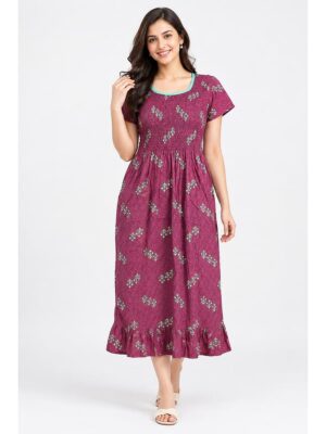 Women's Cotton Smocked Frock Nighty – Dust Pink