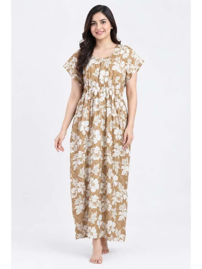 Women’s Cotton Kaftan Nighty – Tan