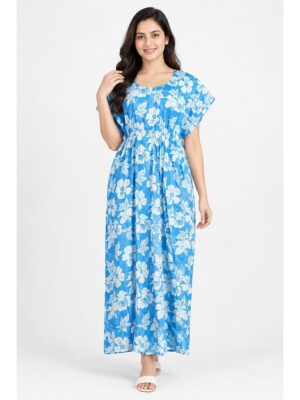 Women’s Cotton Kaftan Nighty – Blue