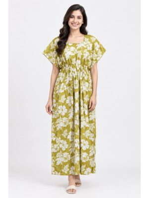 Women’s Cotton Kaftan Nighty – Olive Green
