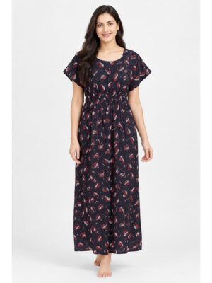 Women’s Cotton Kaftan Nighty – Navy Blue