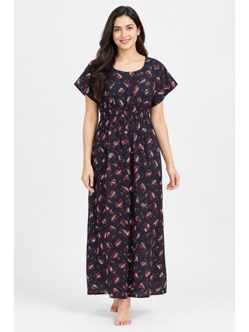 W-NY-525-05-NB-XL-1_front Women’s Cotton Kaftan Nighty – Navy Blue