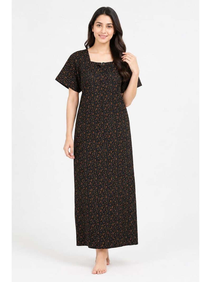 Women’s Cotton Printed Nighty – Black