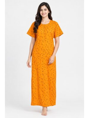 Women’s Cotton Printed Nighty –Yellow