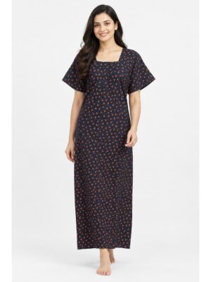 Women’s Cotton Printed Nighty –Navy Blue
