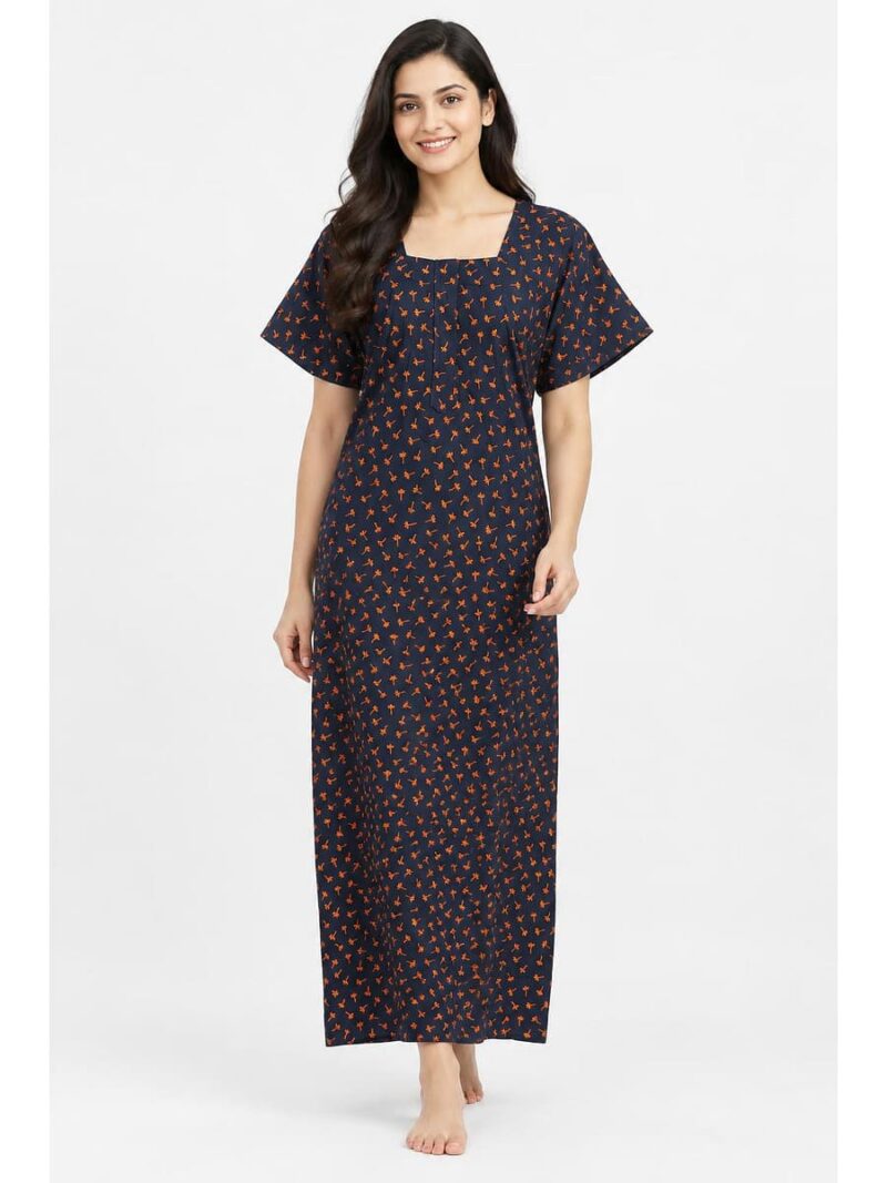 W-NY-526-05-NB-XXL_front Women’s Cotton Printed Nighty –Navy Blue