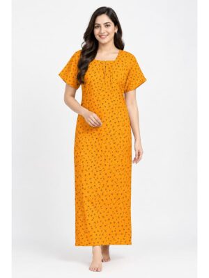 Women’s Cotton Printed Nighty –Yellow