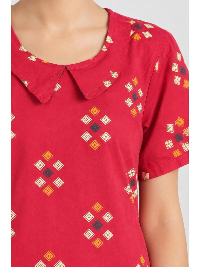 Women's Cotton Collared Frock Nighty - Raspberry