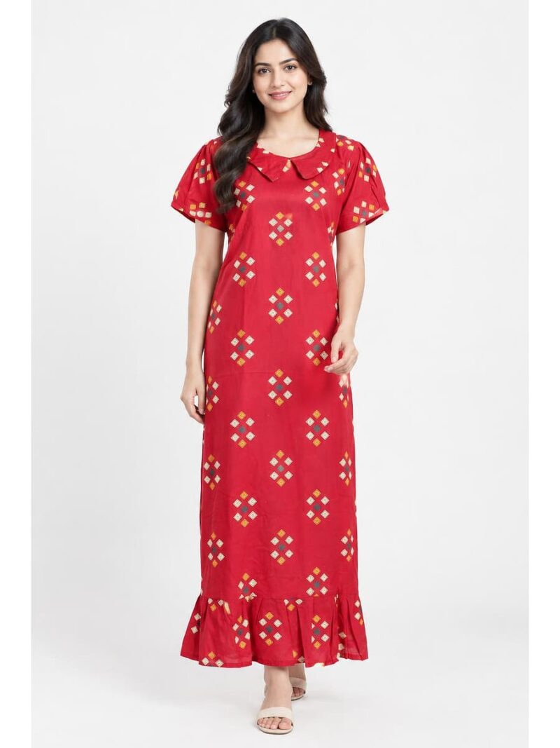 W-NY-531-01-RBY-XL_front Women's Cotton Collared Frock Nighty - Raspberry