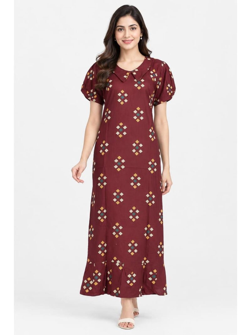 W-NY-531-03-MR-XL_front Women's Cotton Collared Frock Nighty - Maroon
