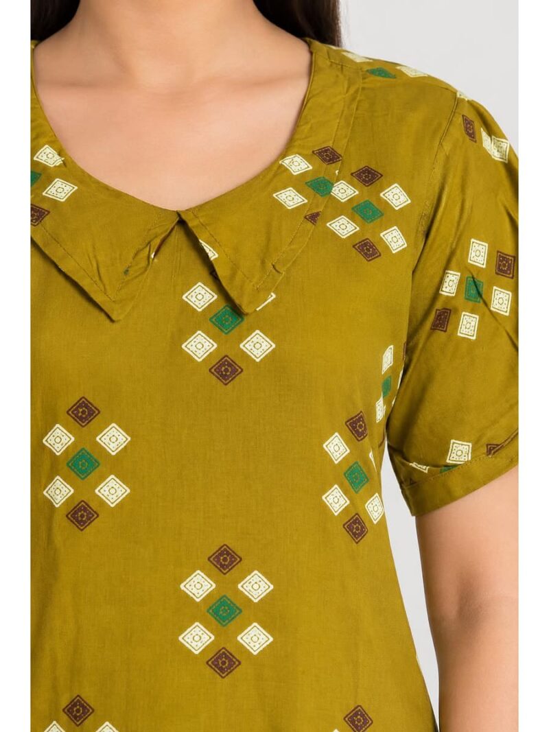 Women's Cotton Collared Frock Nighty - Mustard Yellow