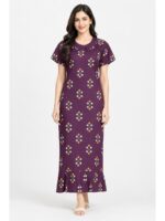 Women's Cotton Collared Frock Nighty - Purple