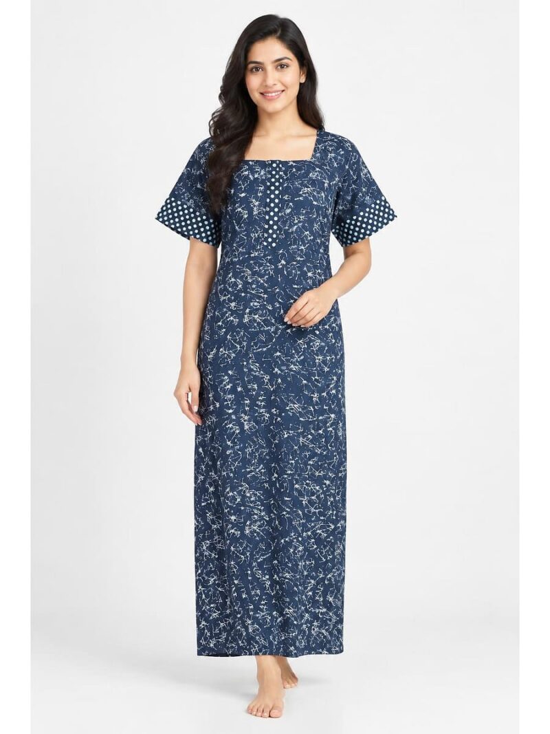 W-NY-532-01-NB-XL_front Women’s Cotton Nighty with Zip – Navy Blue