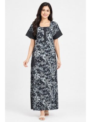 Women’s Cotton Nighty with Zip – Navy Blue