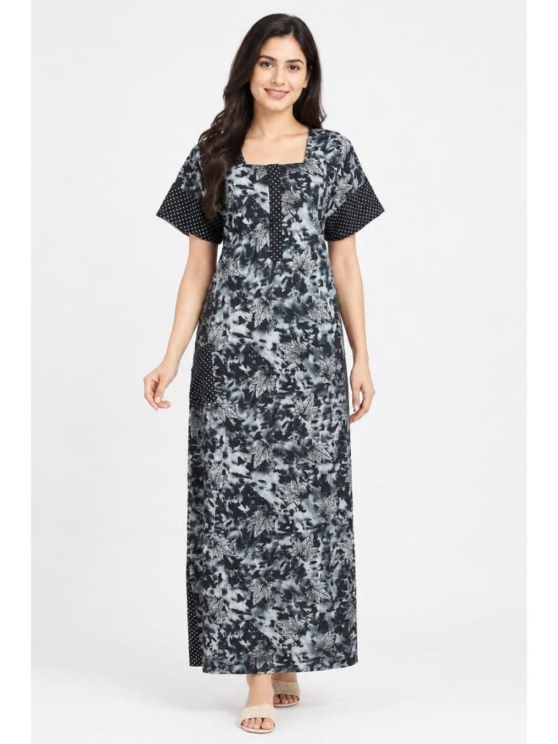 W-NY-532-02-NB-XL_front Women’s Cotton Nighty with Zip – Navy Blue