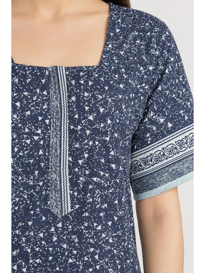 Women’s Cotton Nighty with Zip – Navy Blue