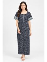 W-NY-532-03-NB-XL_front Women’s Cotton Nighty with Zip – Navy Blue
