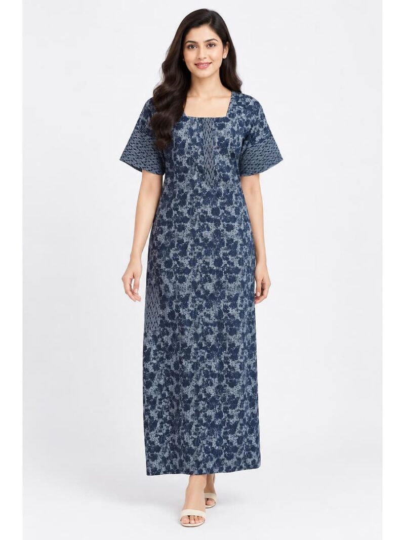 W-NY-532-04-NB-XL_front Women’s Cotton Nighty with Zip – Navy Blue