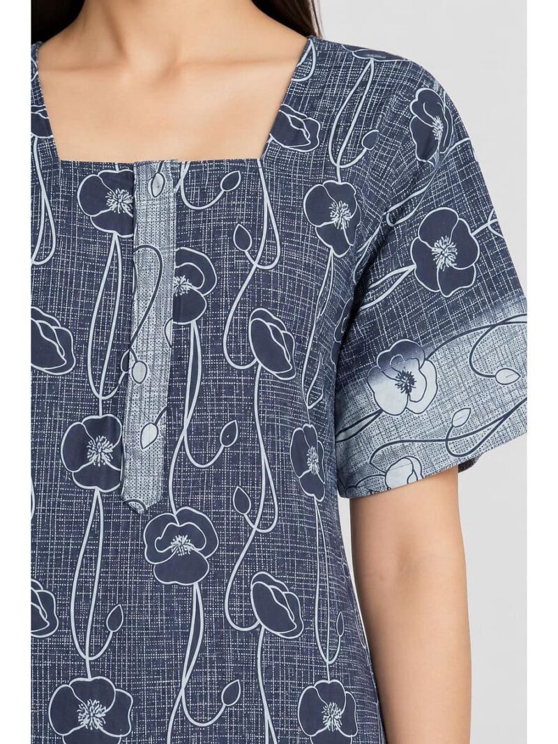 Women’s Cotton Nighty with Zip – Navy Blue