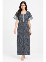 W-NY-532-05-NB-XL_front Women’s Cotton Nighty with Zip – Navy Blue
