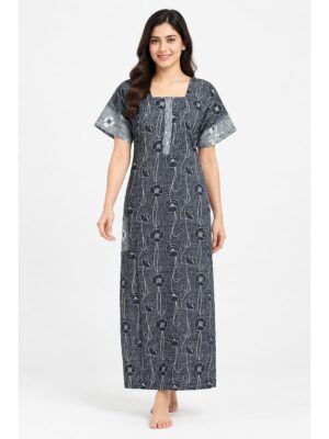 Women’s Cotton Nighty with Zip – Navy Blue