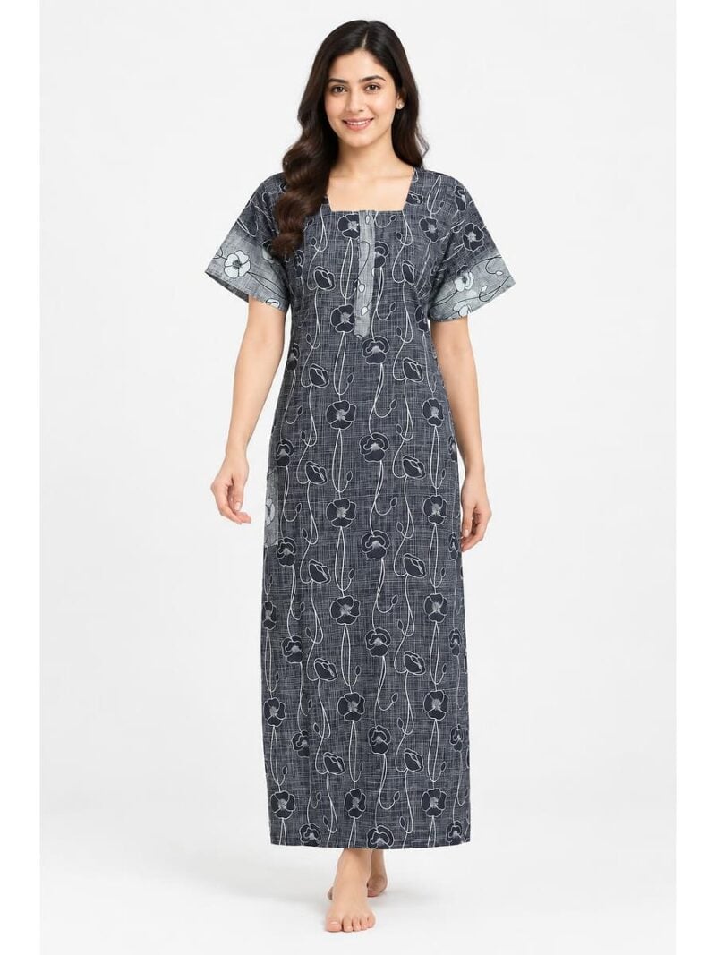 W-NY-532-05-NB-XL_front Women’s Cotton Nighty with Zip – Navy Blue