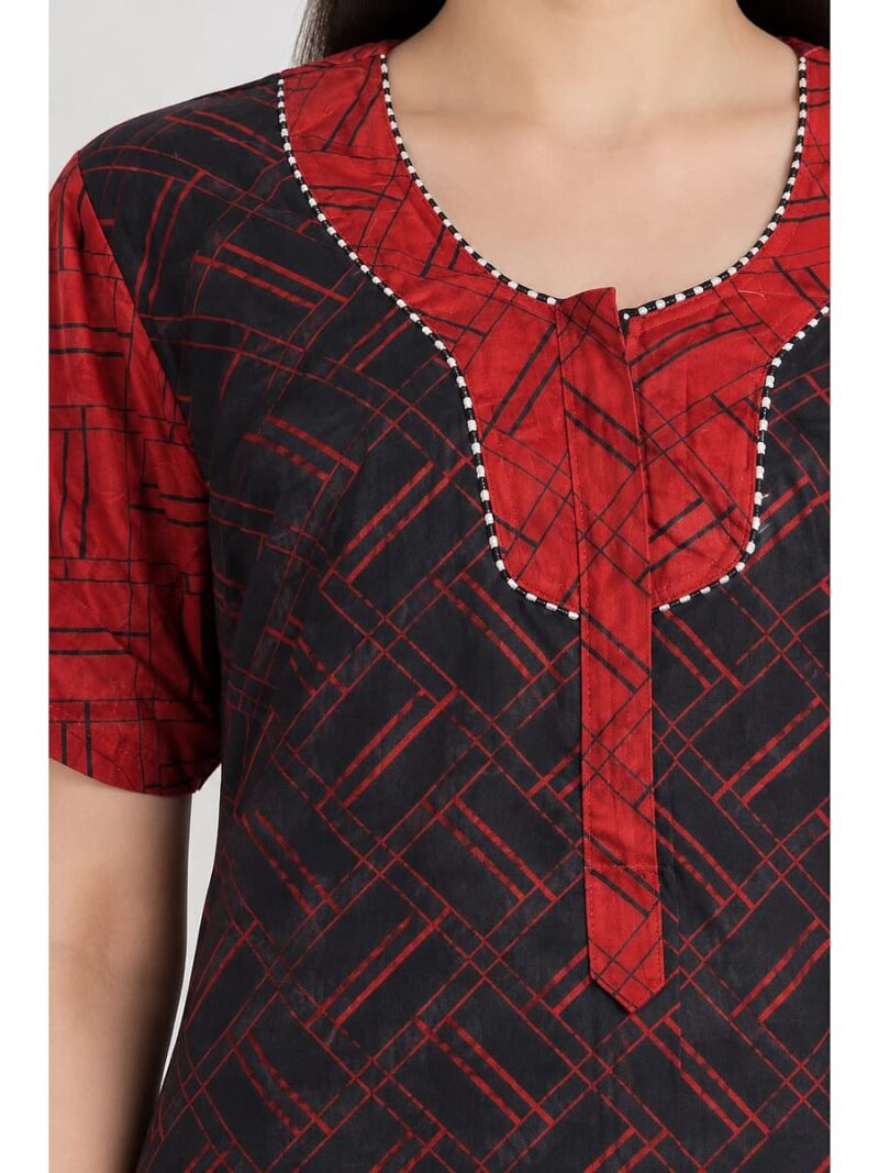 Women’s Cotton Nighty with Zip – Black & Red