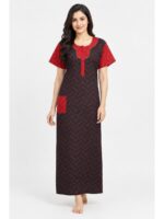 W-NY-533-01-BK-XXL_front Women’s Cotton Nighty with Zip – Black & Red