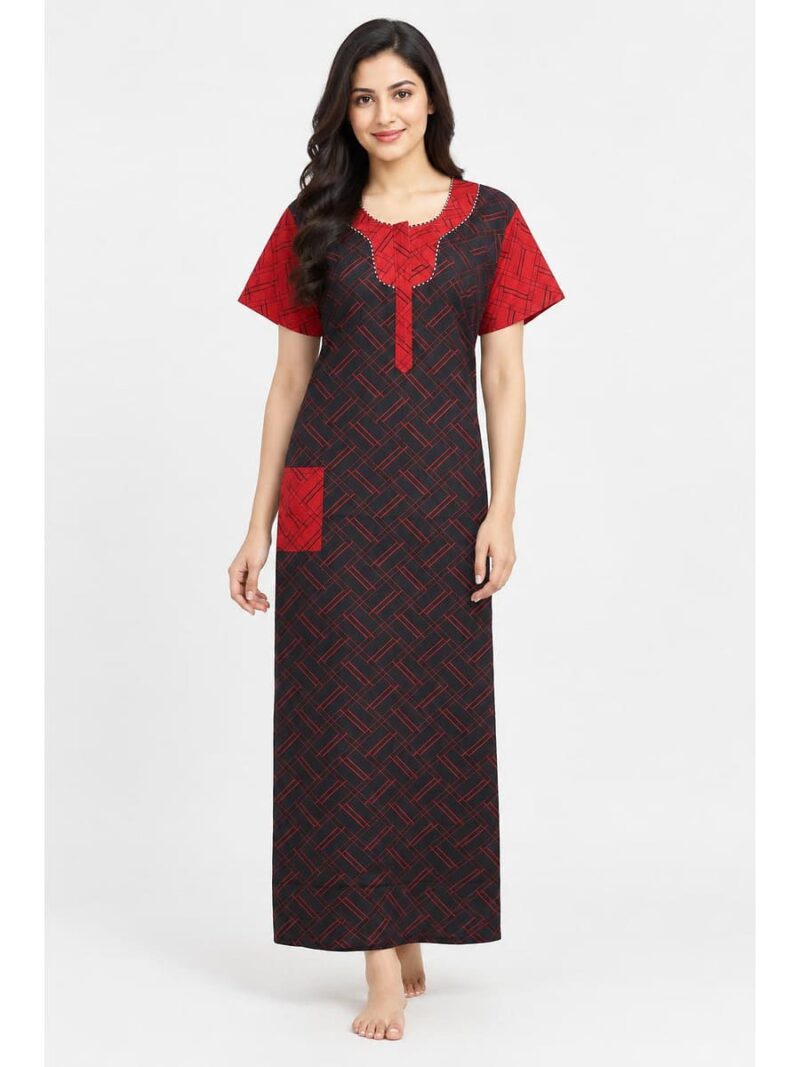 W-NY-533-01-BK-XXL_front Women’s Cotton Nighty with Zip – Black & Red