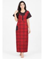 W-NY-533-02-RD-XXL_front Women's Cotton Checked Nighty - Red & Black