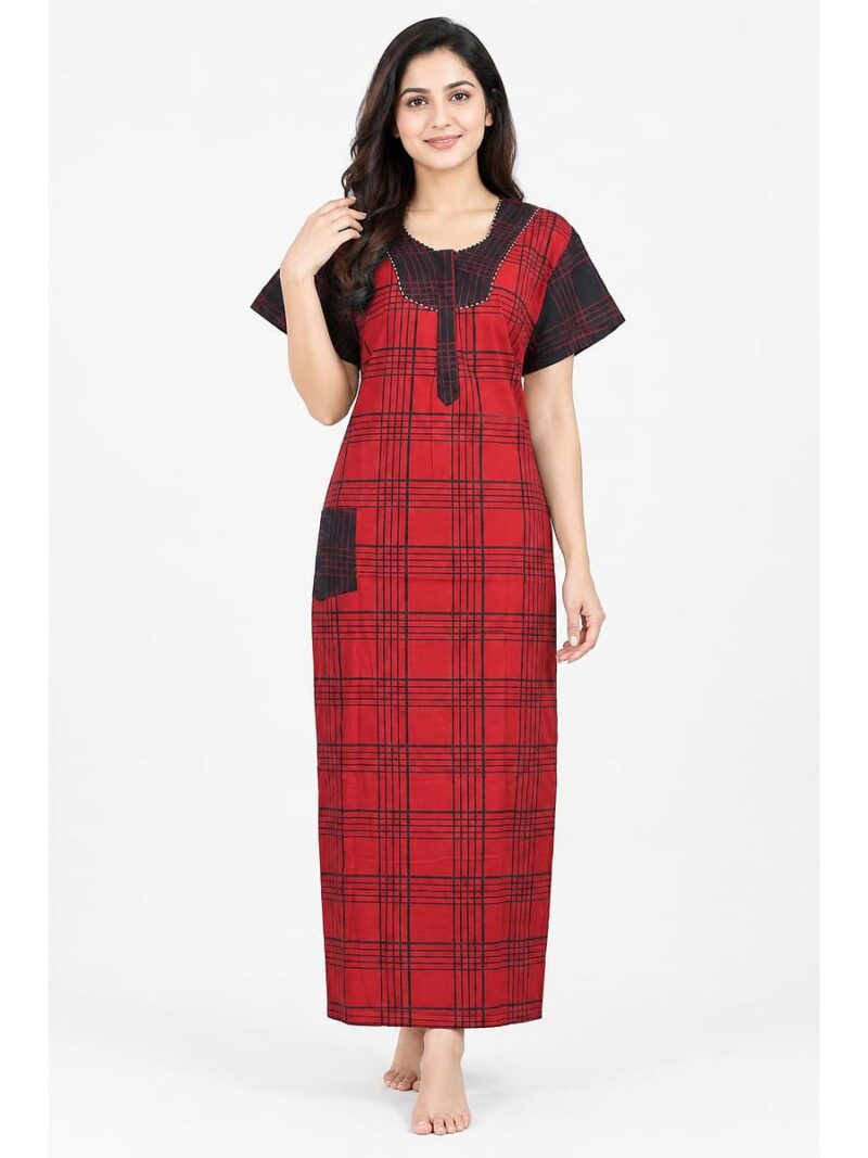 W-NY-533-02-RD-XXL_front Women's Cotton Checked Nighty - Red & Black