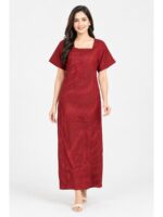 W-NY-534-01-RD-XXL_front Women's Cotton Striped Nighty with Zip - Red